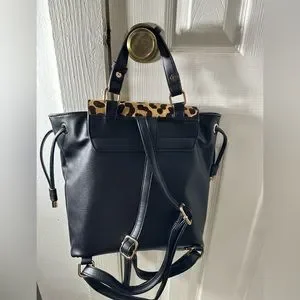 Dune London Faux Leather Backpack Leopard Printed Calf Hair 10.5X 11.5 Tahari Crossbody Women main image 4